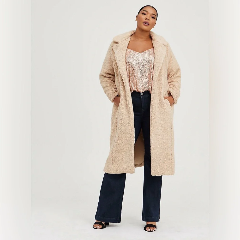 NWT Torrid Tan Long Sherpa Coat - Torrid Size 3 (22-24 or 3X) - Picture 3 of 16